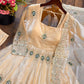 Ivory Peacock Feather Anarkali Gown