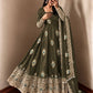 Ivory Peacock Feather Anarkali Gown