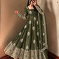 Ivory Peacock Feather Anarkali Gown