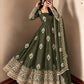 Ivory Peacock Feather Anarkali Gown