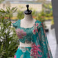 Yellow & Teal Floral Organza Lehenga with Batwa