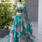 Yellow & Teal Floral Organza Lehenga with Batwa