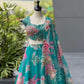 Yellow & Teal Floral Organza Lehenga with Batwa