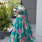 Yellow & Teal Floral Organza Lehenga with Batwa