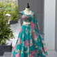 Yellow & Teal Floral Organza Lehenga with Batwa