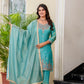 Aqua Green Satin Silk Kurta Set with Bead Work