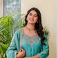 Aqua Green Satin Silk Kurta Set with Bead Work