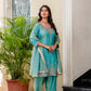 Aqua Green Satin Silk Kurta Set with Bead Work