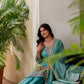 Aqua Green Satin Silk Kurta Set with Bead Work