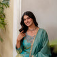 Aqua Green Satin Silk Kurta Set with Bead Work