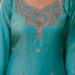 Aqua Green Satin Silk Kurta Set with Bead Work