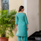 Aqua Green Satin Silk Kurta Set with Bead Work