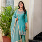 Aqua Green Satin Silk Kurta Set with Bead Work