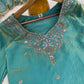 Aqua Green Satin Silk Kurta Set with Bead Work