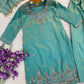 Aqua Green Satin Silk Kurta Set with Bead Work
