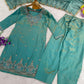 Aqua Green Satin Silk Kurta Set with Bead Work