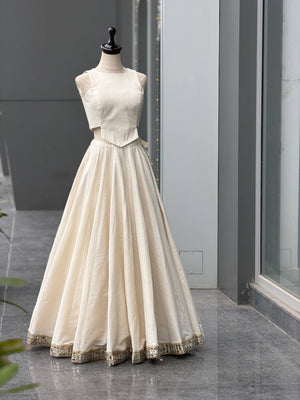 Ivory Khadi Cotton Mirror Work Lehenga