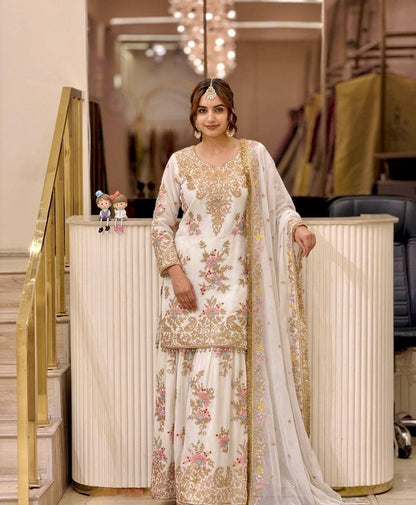 Sequin Embroidered Georgette Palazzo Suit