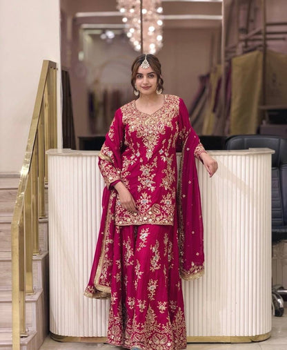 Sequin Embroidered Georgette Palazzo Suit