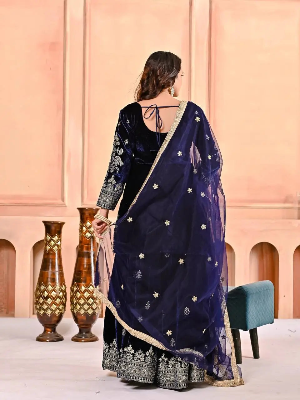Embroidered Velvet Sharara Set