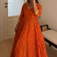 Orange Vichitra Silk Anarkali Lehenga Set