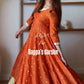 Orange Vichitra Silk Anarkali Lehenga Set