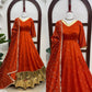 Orange Vichitra Silk Anarkali Lehenga Set