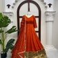 Orange Vichitra Silk Anarkali Lehenga Set