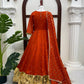 Orange Vichitra Silk Anarkali Lehenga Set