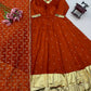 Orange Vichitra Silk Anarkali Lehenga Set