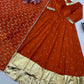 Orange Vichitra Silk Anarkali Lehenga Set