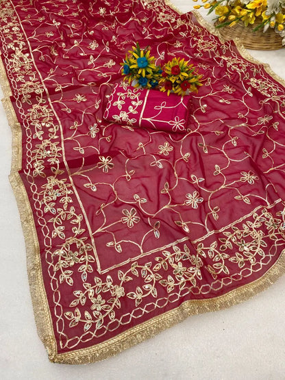 Saree with Maharani Jaal Gota Ribbon Work & Sabhyasachi Lace Border