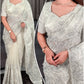 Ivory Silver Zari Embroidered Silk Saree