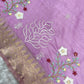 Lavender Tussar Cotton Embroidered Saree