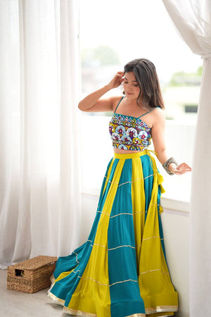 Teal Yellow Gota Patti Lehenga Choli Set