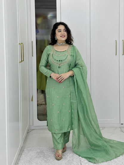 Kundan Work Crush Silk Kurta Palazzo Set