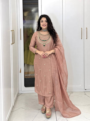 Kundan Work Crush Silk Kurta Palazzo Set
