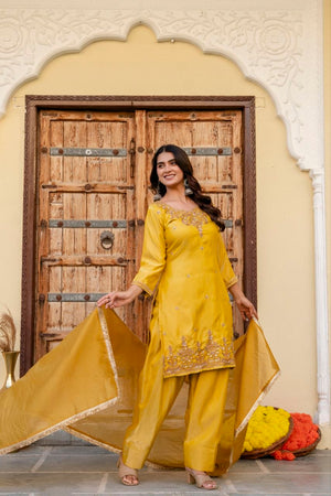 Aqua Green Satin Silk Kurta Set with Bead Work
