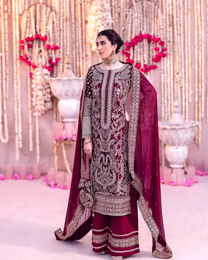 Embroidered Faux Georgette Suit Set with Dupatta