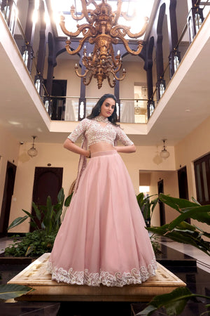 Soft Georgette Silk Embroidered Lehenga Set with Dupatta