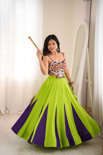 Parrot Green Mirror Work Lehenga Choli Set