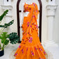 Orange Ruffle Lehenga Saree with Dupatta