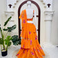 Orange Ruffle Lehenga Saree with Dupatta