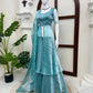 Aqua Front Slit Anarkali Palazzo Set