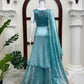 Aqua Front Slit Anarkali Palazzo Set