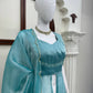 Aqua Front Slit Anarkali Palazzo Set