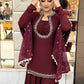 Maroon Mirror Work Kurta Palazzo Set