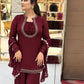 Maroon Mirror Work Kurta Palazzo Set