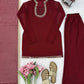 Maroon Mirror Work Kurta Palazzo Set