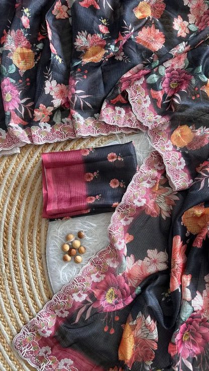 Floral Print Kota Saree